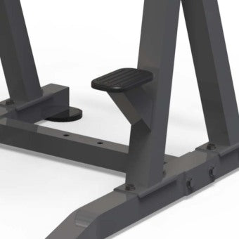 Close-up of foot step platform on a power tower workout station for easy mounting and stability during exercises