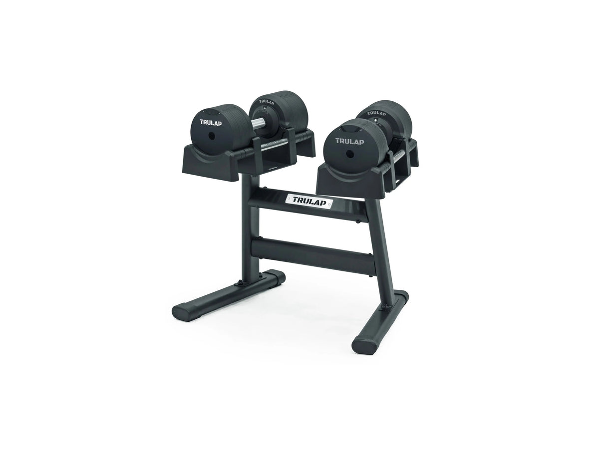 Trulap G2 Rack with Black Dumbbells Side Angle Gym Setting