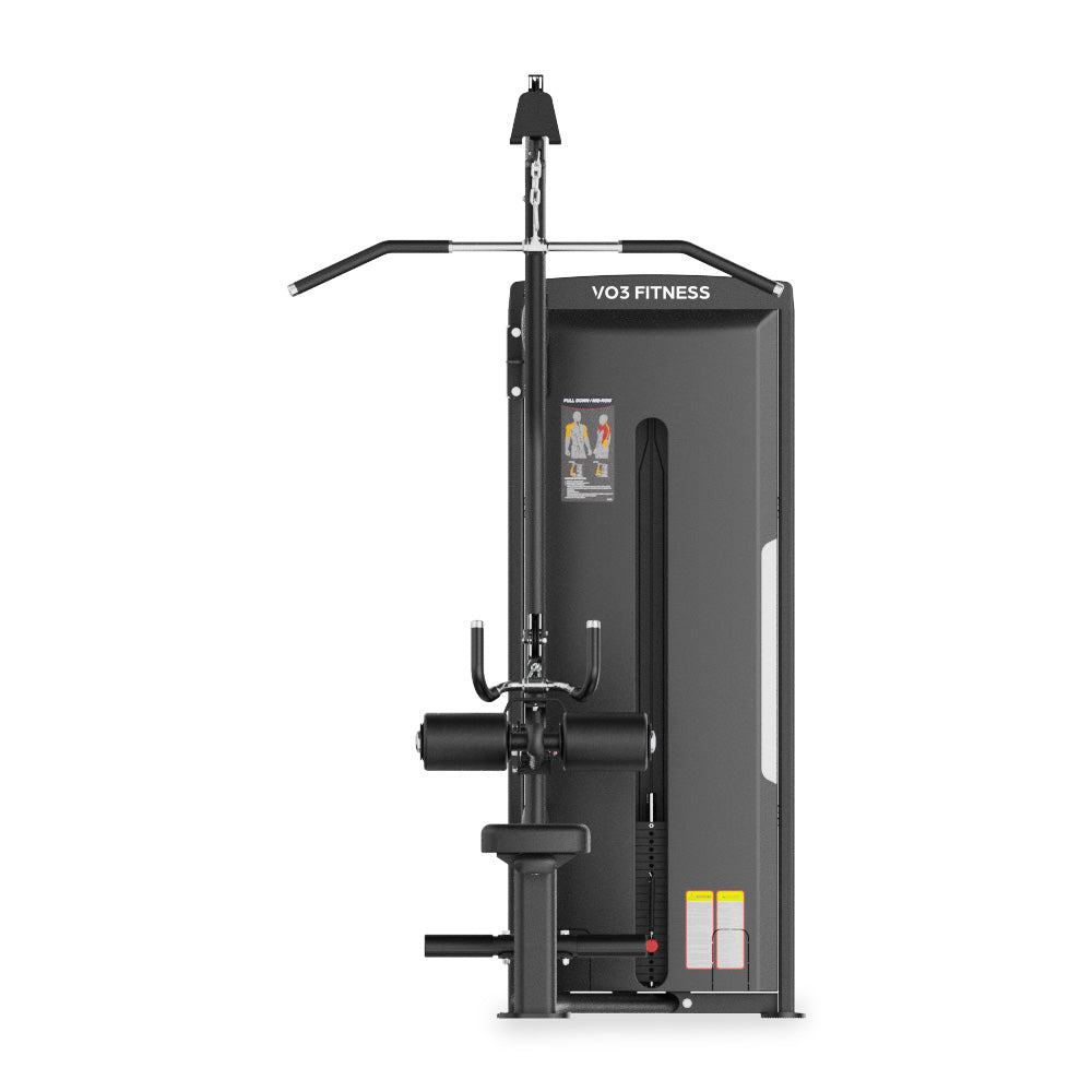 Front view of the VO3 EVO Lat Pull Down / Seated Row commercial machine.