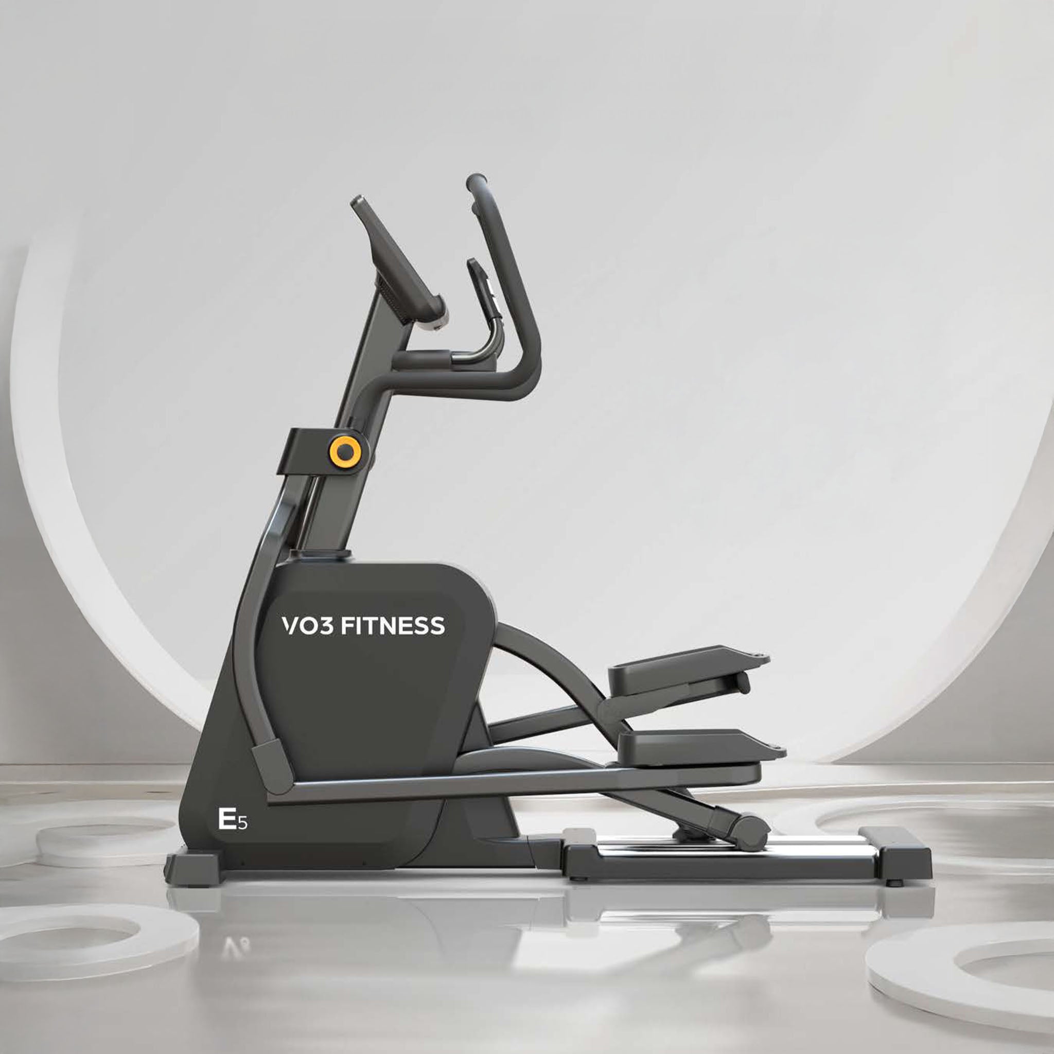 Side view of the E5 commercial elliptical trainer on a background