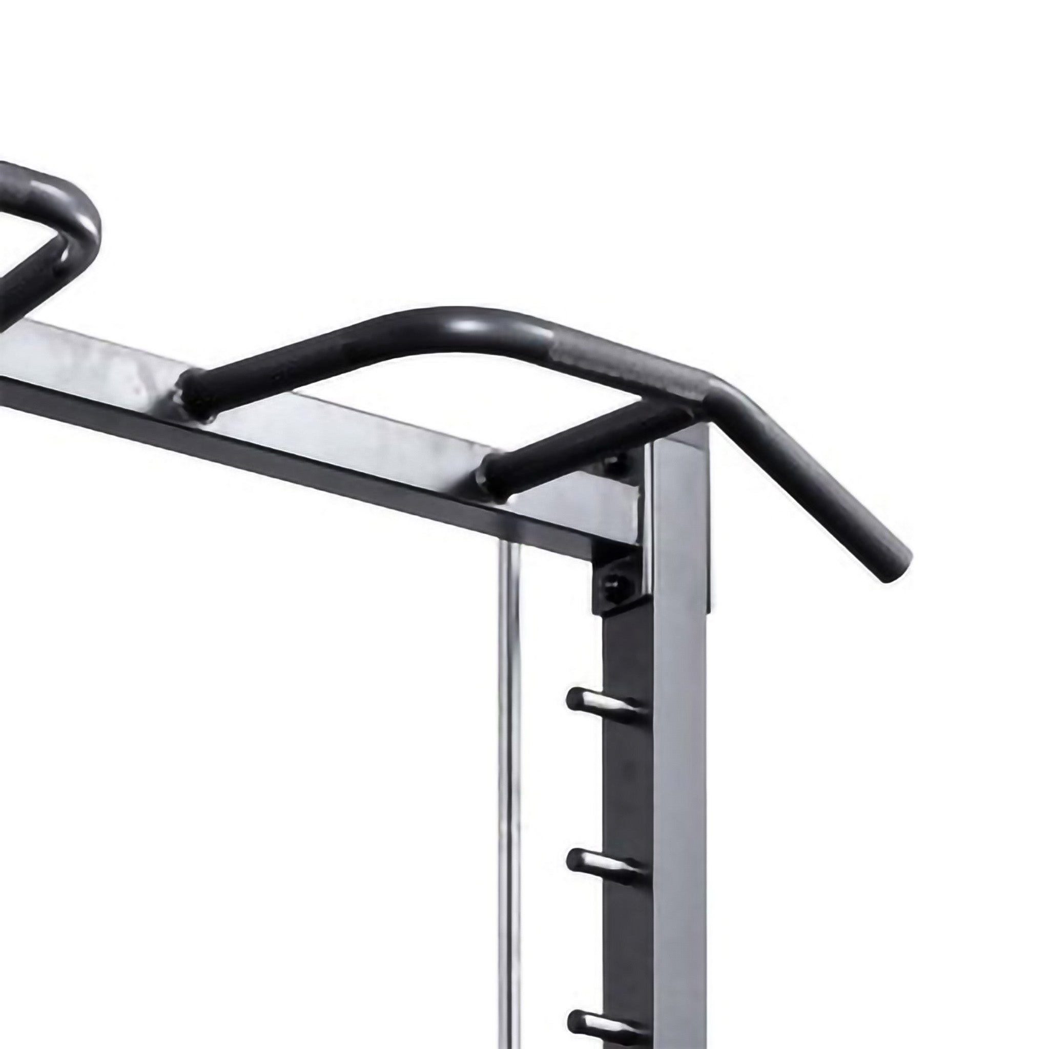 Close-up of multi-grip pull-up bar on a Smith machine rack, designed for various upper body exercises
