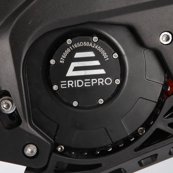 Close-up of a mechanical component with 'ERIDEPRO' branding on a black background