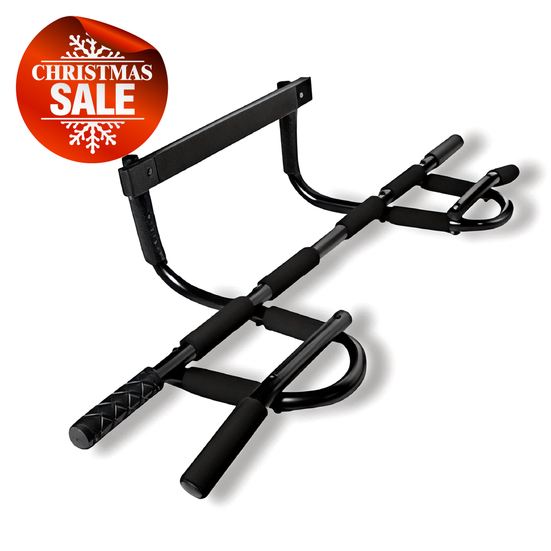 Ultimate Pull Up Workout Bar with multiple grip positions, displayed with Christmas Sale badge.
