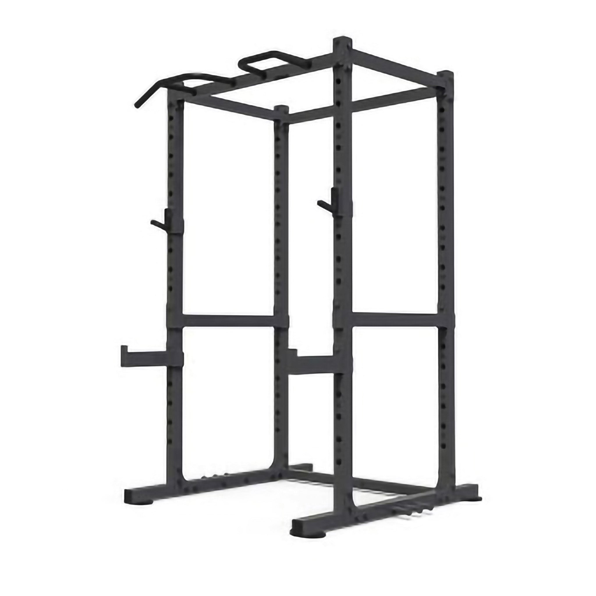 VO3-217PR Power Rack with adjustable J-hooks, safety bars, and multi-grip pull-up bar for strength training and barbell exercises