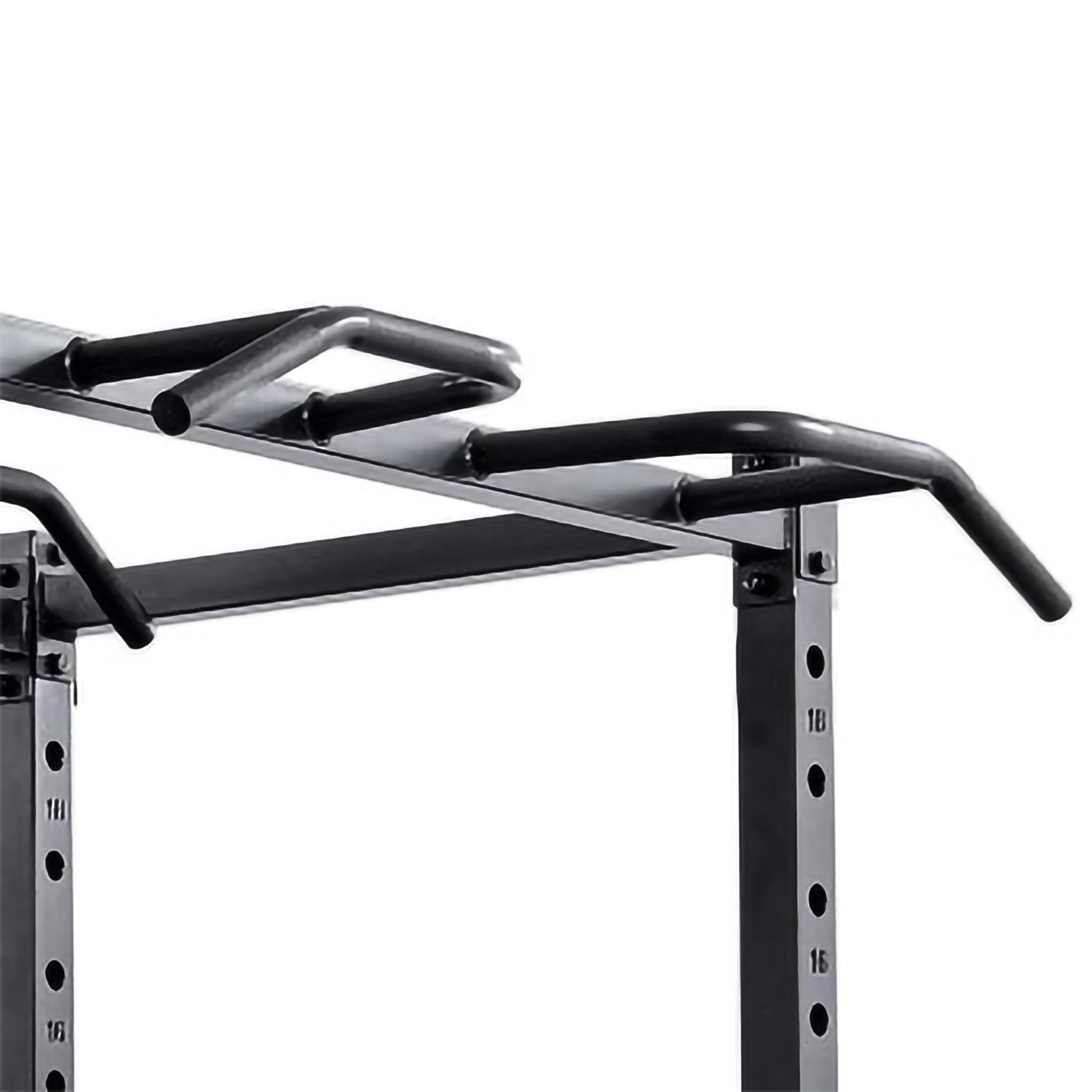 Close-up of the VO3-217PR Power Rack’s multi-grip pull-up bar featuring angled and parallel grip options for versatile upper body workouts