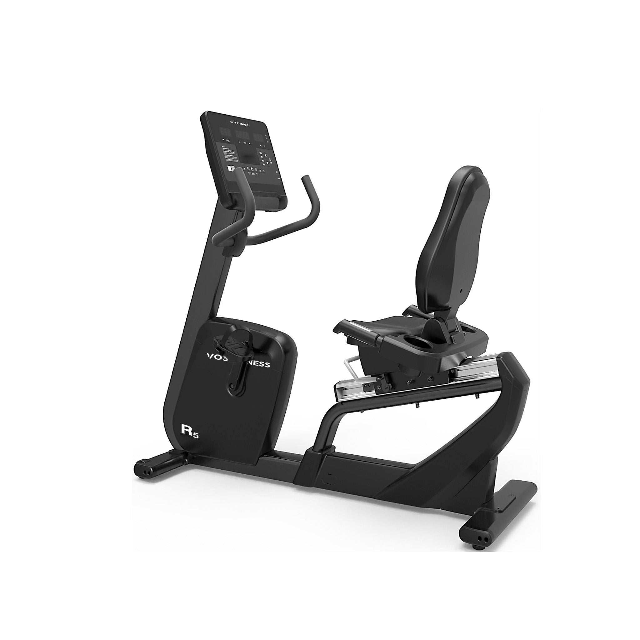 VO3 commercial recumbent bike on white background