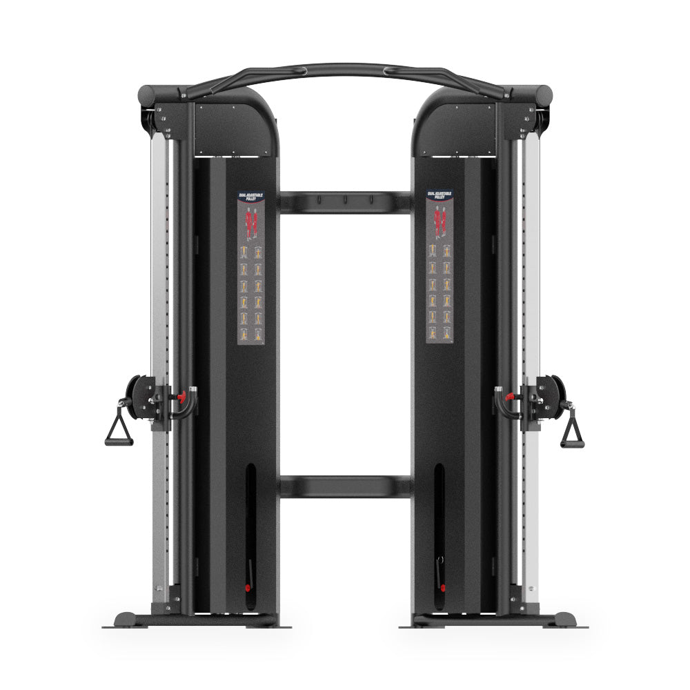 VO3 EVO Dual Adjustable Pulley – front view with dual weight stacks and adjustable pulleys