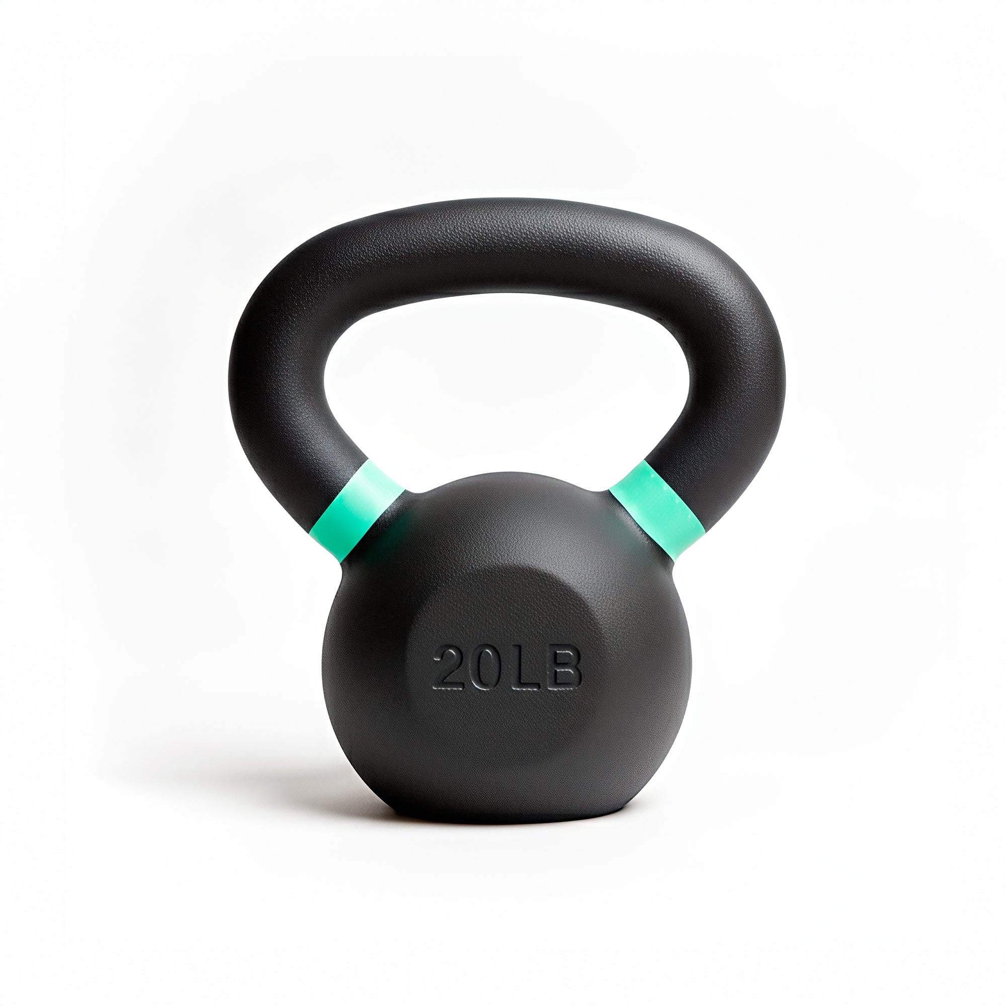 VO3 Fitness 20lb cast iron kettlebell with green ring – front view.