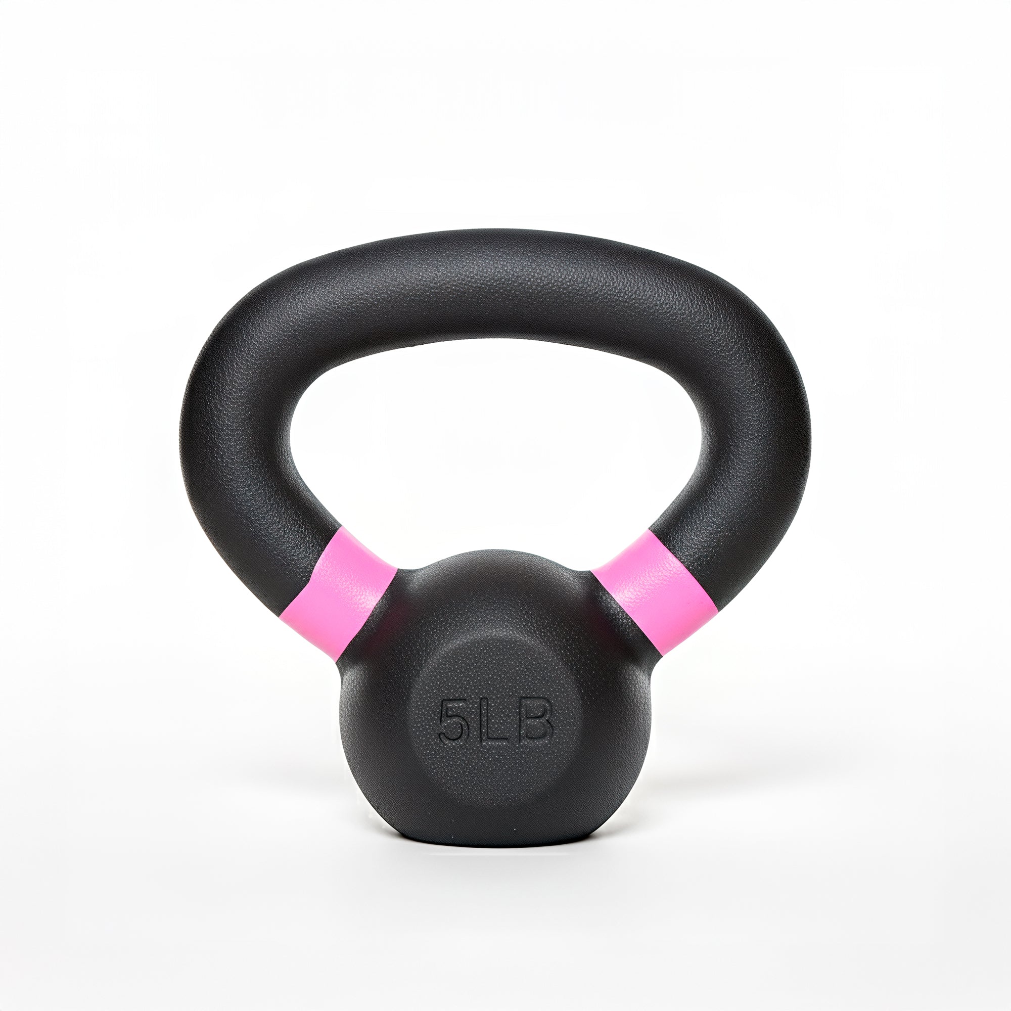 VO3 Fitness 5lb cast iron kettlebell with pink ring – front view.