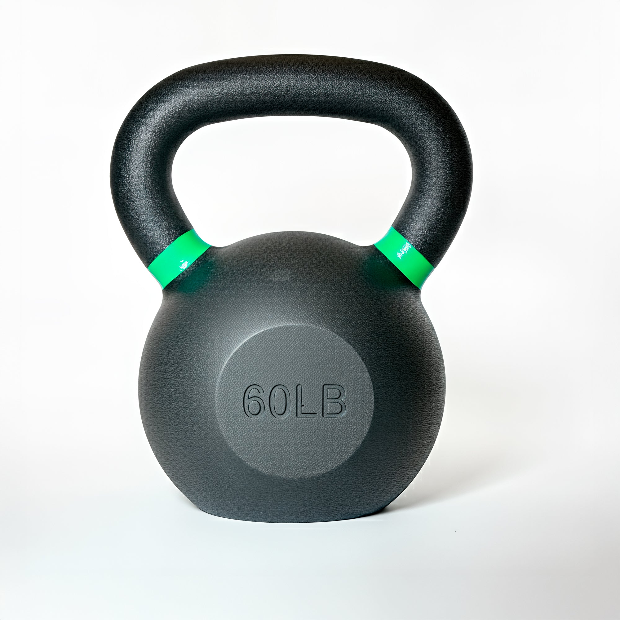 VO3 Fitness 60lb cast iron kettlebell with green ring – front view.