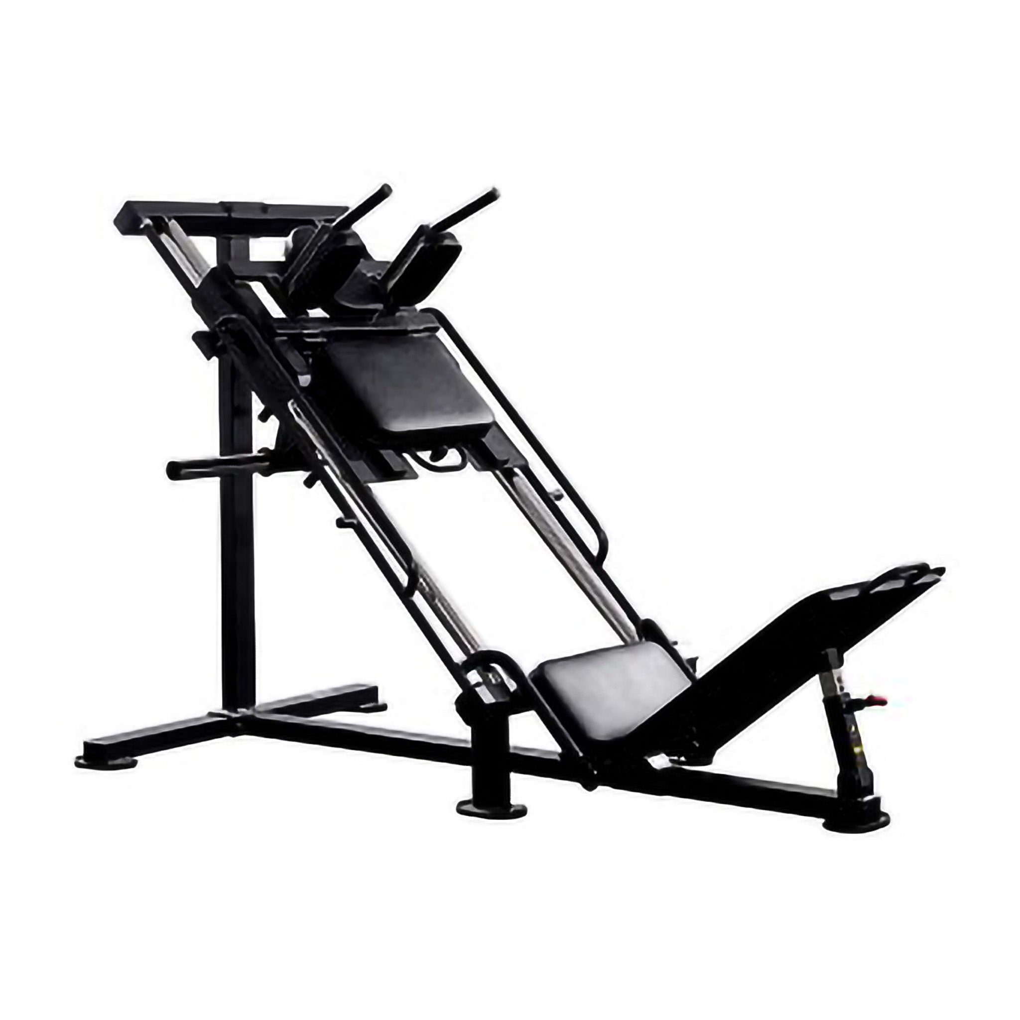 Side view of VO3 leg press and hack squat machine with dual-function padded platform and heavy-duty frame for lower body workouts