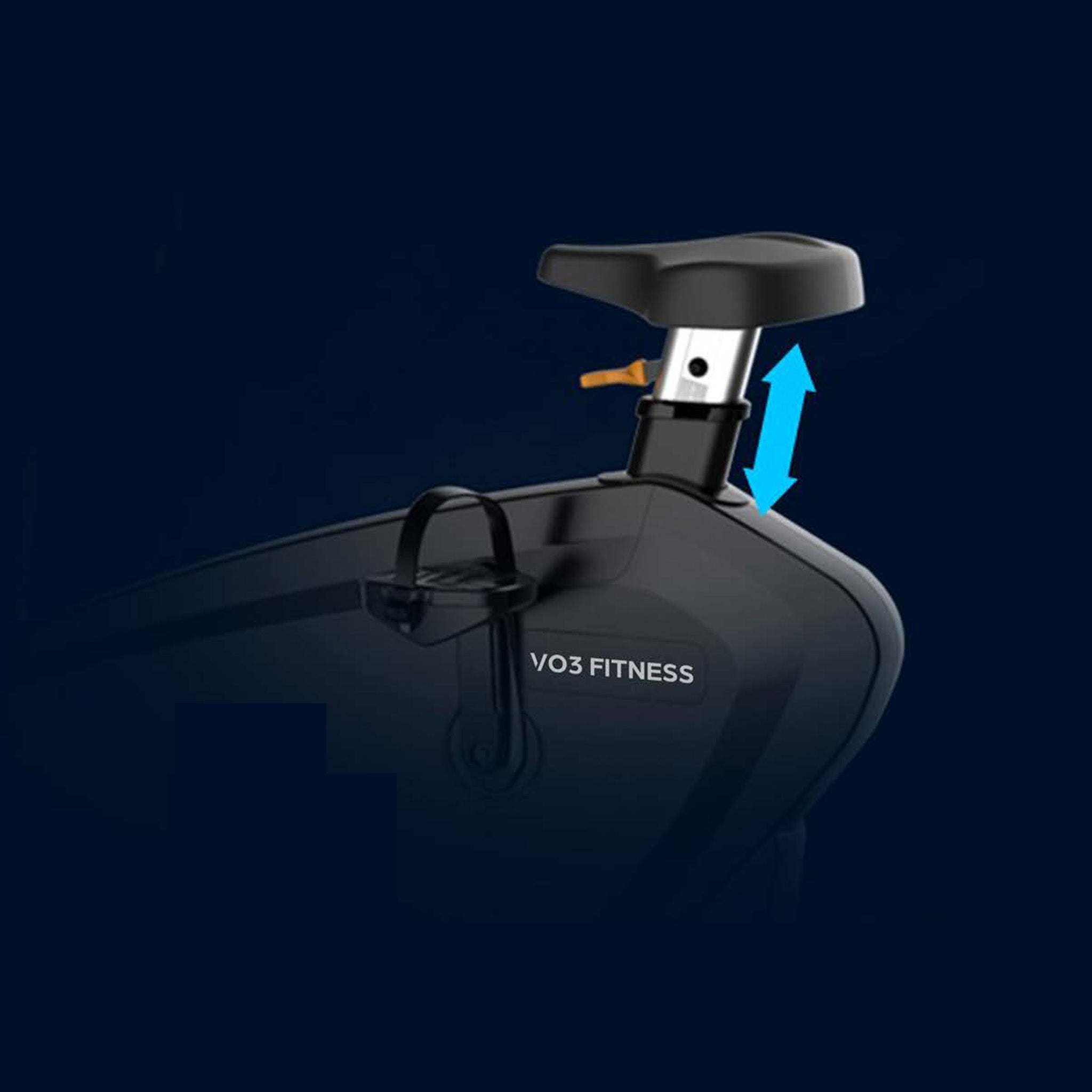 VO3 U5 commercial upright bike with adjustable seat on background