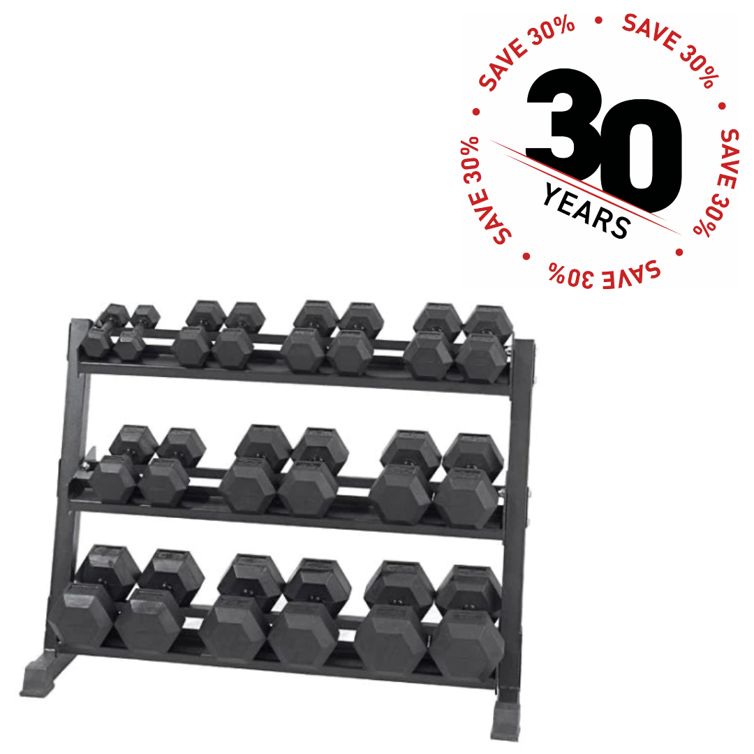 Rubber Hex Dumbbell Set 5-50lbs With Rack SALE! – Spartan