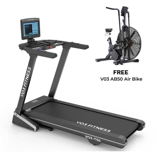 VO3 Fitness T50e Folding Treadmill + FREE AB50 AIR BIKE
