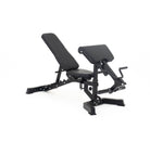 Rear view of VO3-FID5 Bench showcasing transport wheels and lifting handle – space-saving home gym bench design