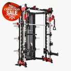 Altas Strength AL-3107 light-commercial folding Smith machine with cable attachments, displayed with Christmas Sale badge.