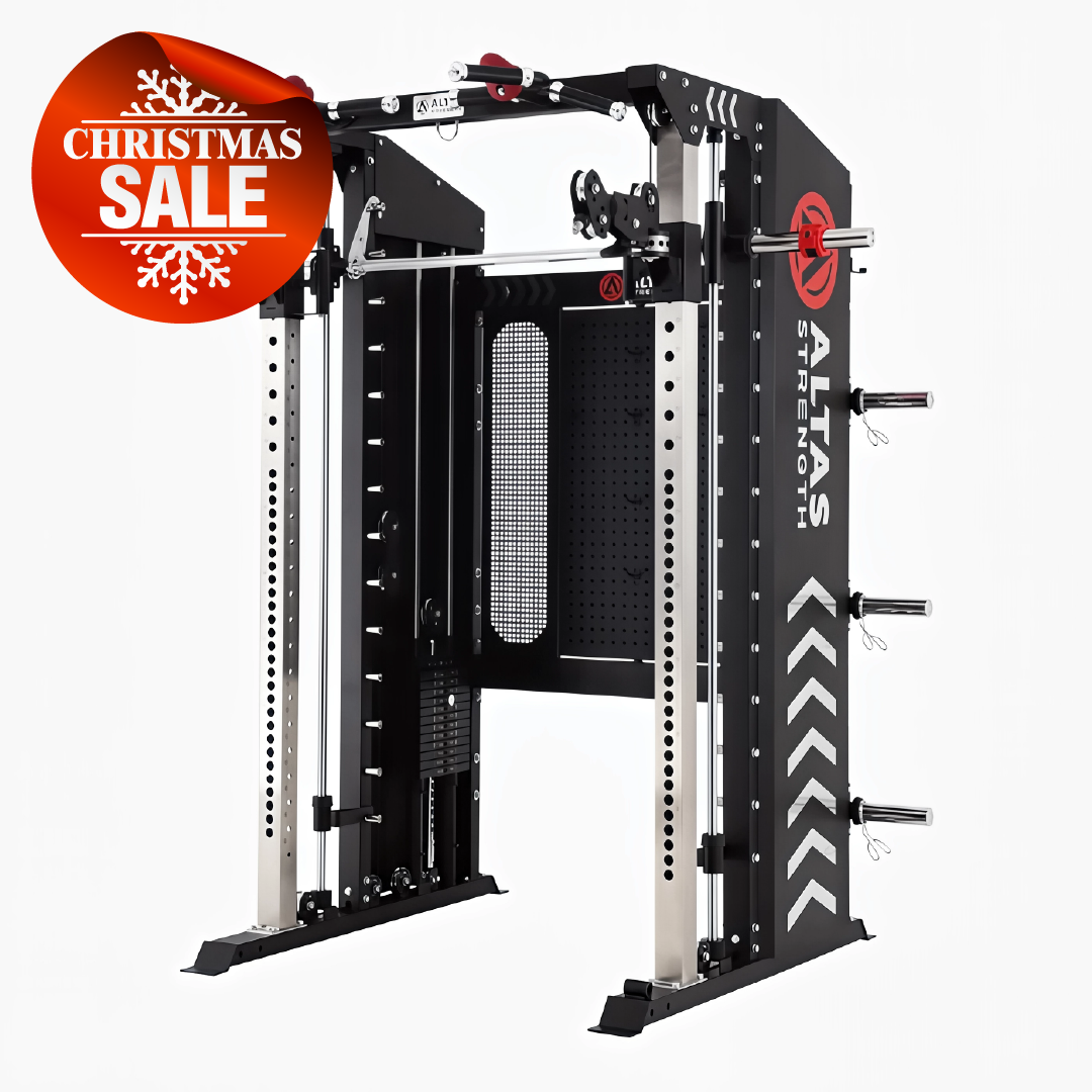Altas Strength AL-3136 light-commercial Smith machine with pulley system, displayed with Christmas Sale badge.