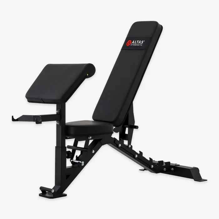 Altas Strength AL-4026 bench with preacher curl arm developer attachment installed.