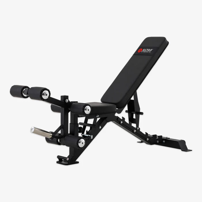 Altas Strength AL-4026 multi-functional adjustable weight bench with leg extension and curl attachment.