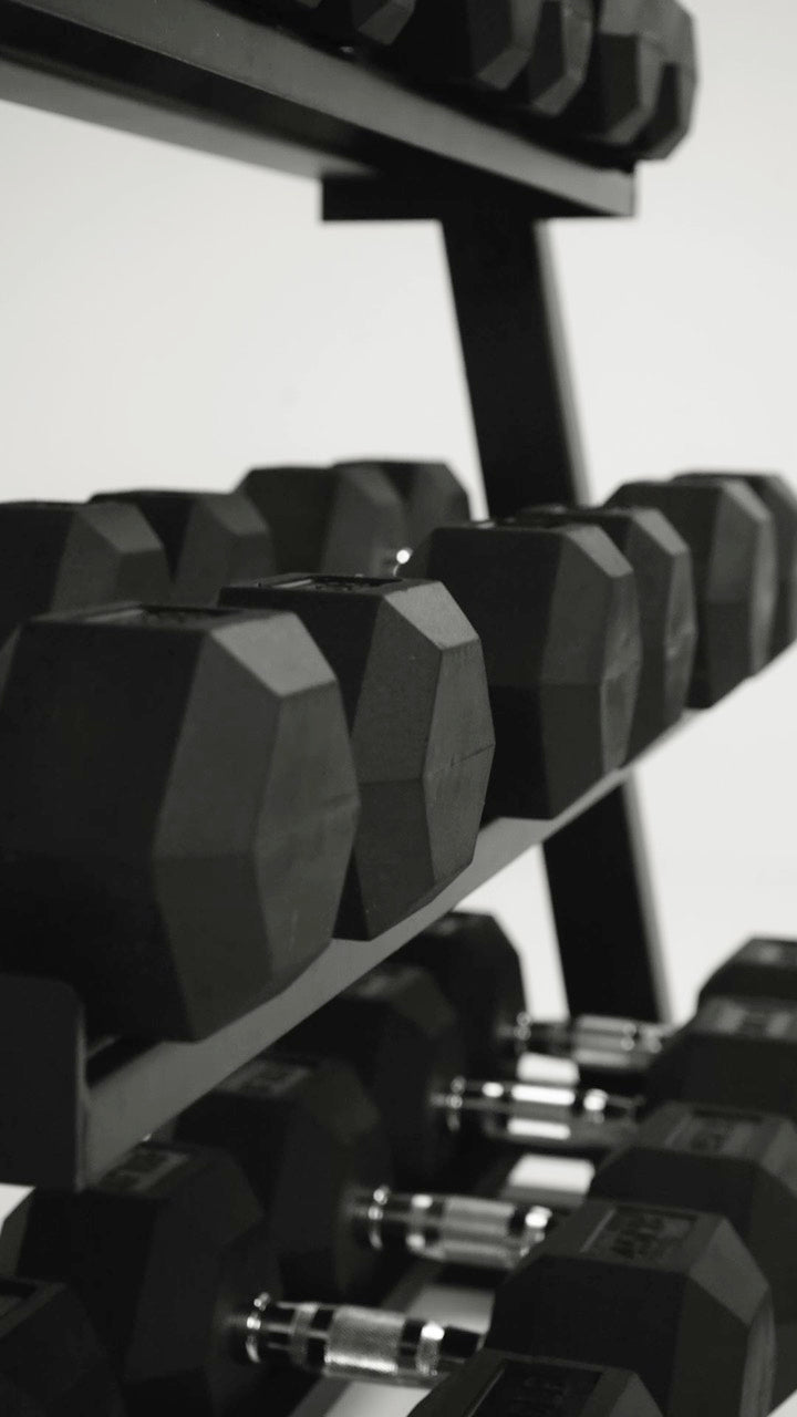 VO3 dumbbells with rack reel