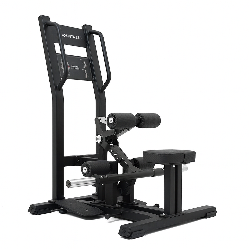 VO3 3D Glute Standing Hip Thruster – angled view plate-loaded glute machine