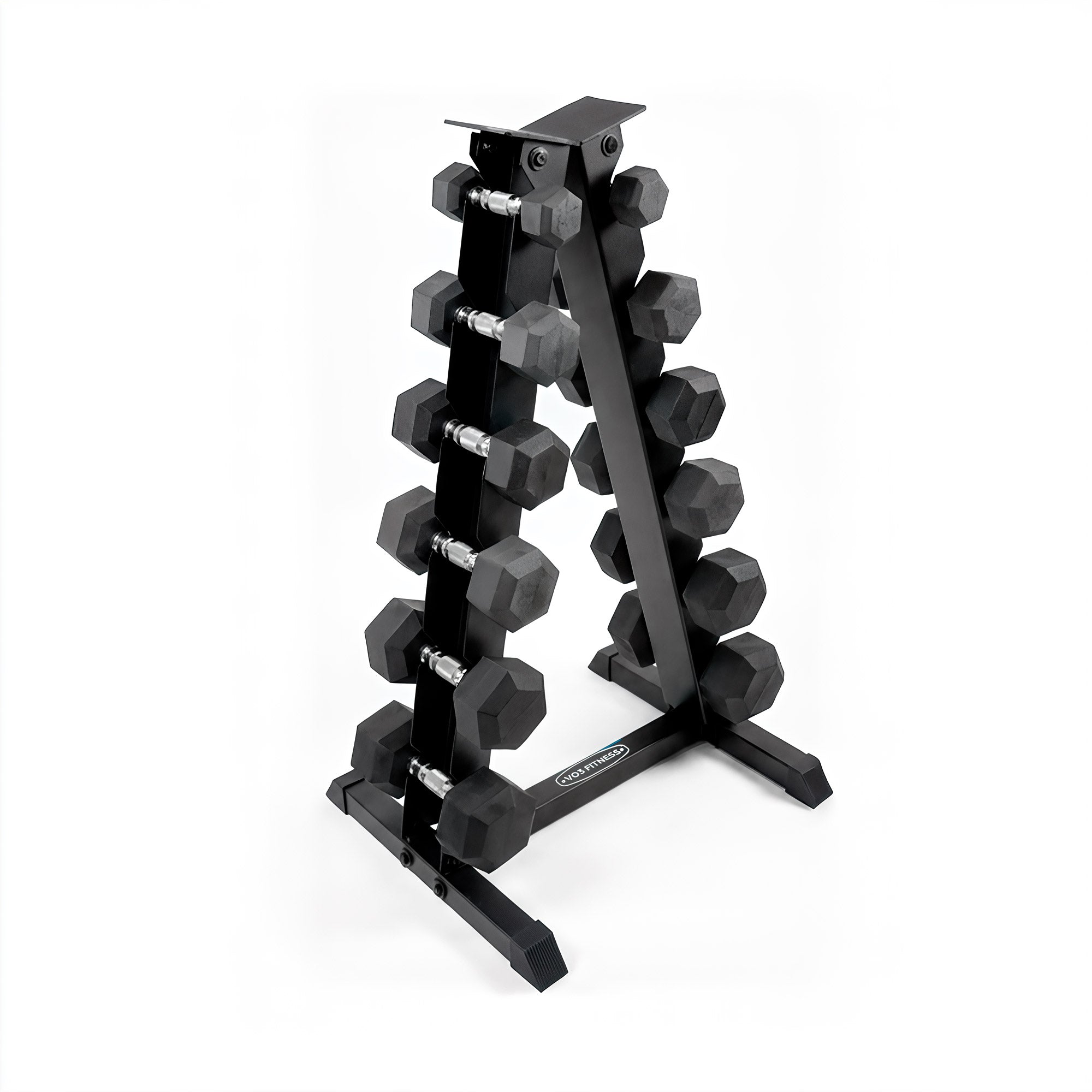 vo3-hex-dumbbell-set-with-a-frame-rack-front-angle