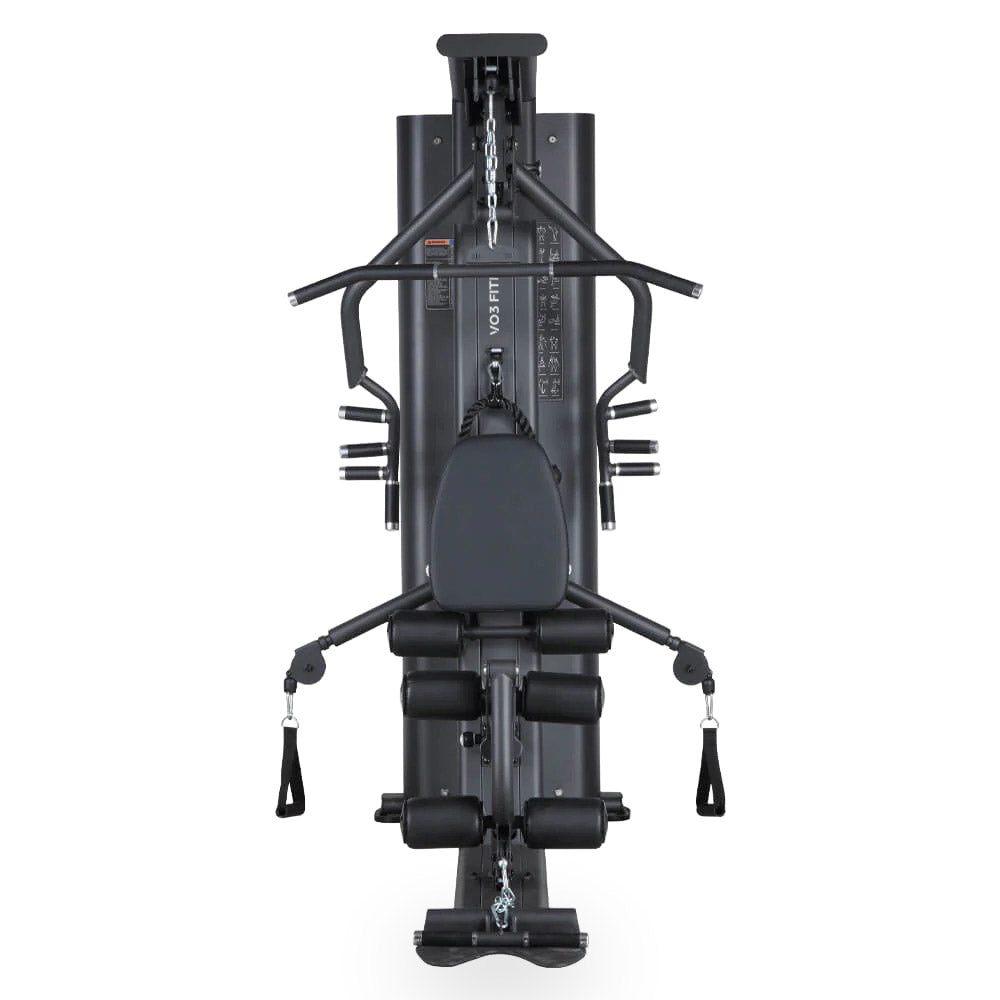 Front view of VO3 EFC Multi Gym home fitness station showing full frame and attachments
