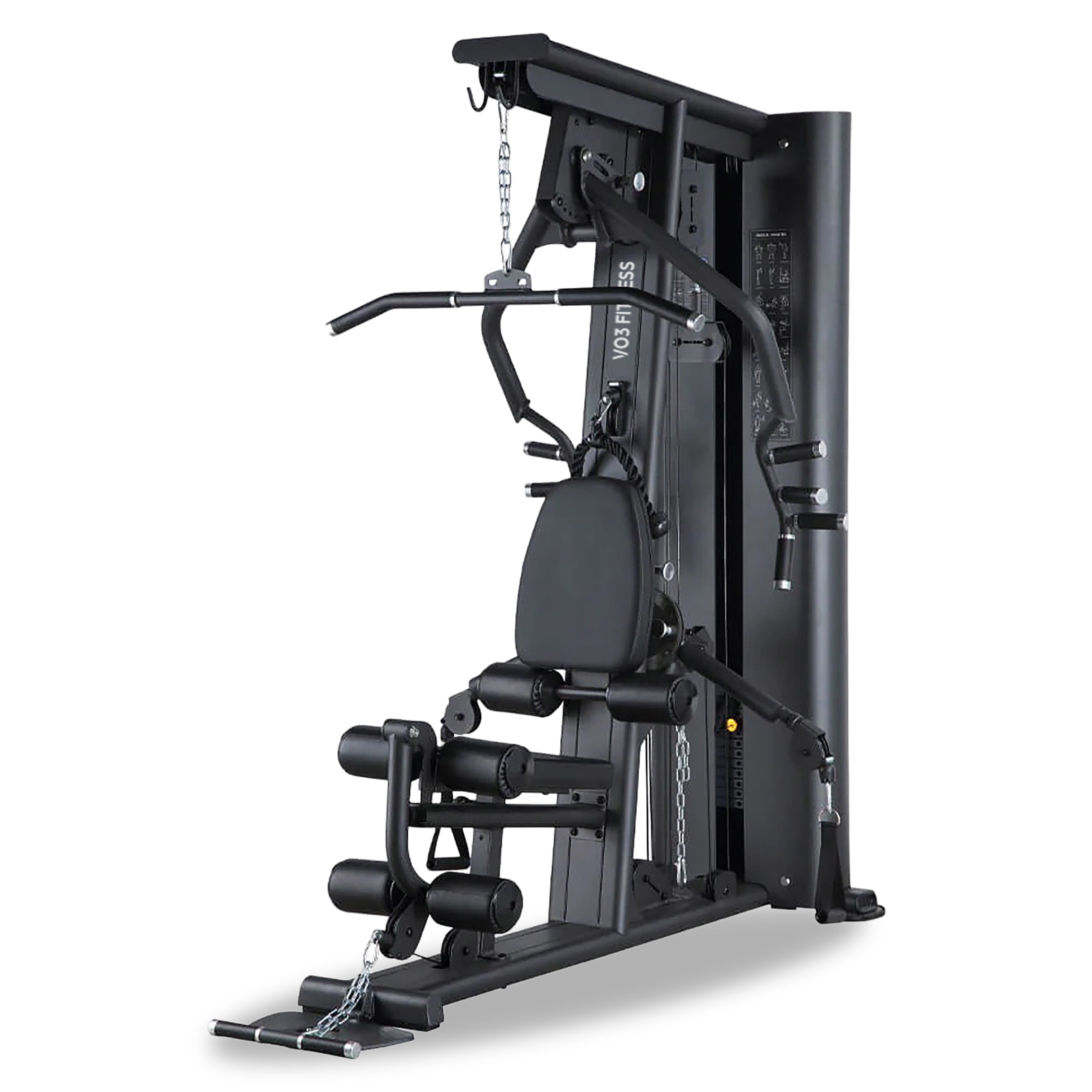 VO3 EFC Multi Gym home fitness station with adjustable pulleys, leg developer, and upper body attachments
