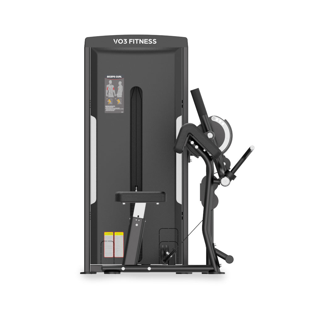 Front view of the VO3 EVO Biceps Curl/Triceps Extension strength machine
