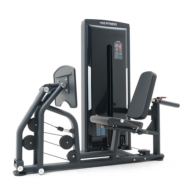 VO3 EVO Seated Leg Press/Calf Raise machine – angled front view showing seat, footplate, and weight stack.