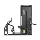 VO3 EVO Seated Leg Press/Calf Raise – side profile showing seat adjustment, pulleys, and weight stack housing.