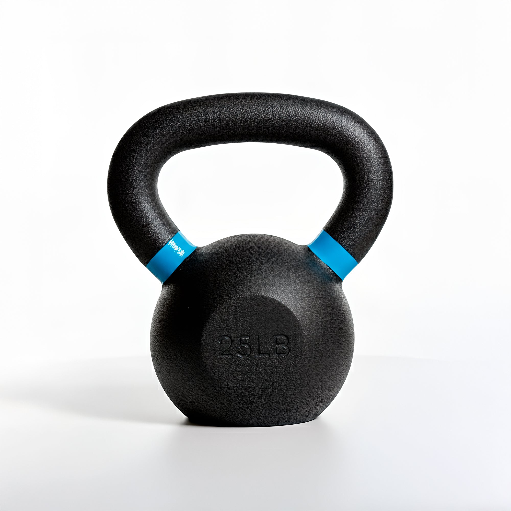 VO3 Fitness 25lb cast iron kettlebell with blue ring – front view.