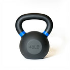 VO3 Fitness 40lb cast iron kettlebell with blue ring – front view.