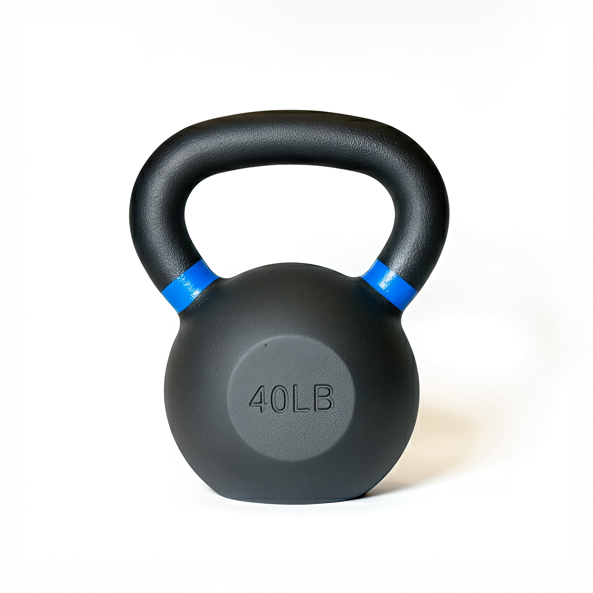 VO3 Fitness 40lb cast iron kettlebell with blue ring – front view.