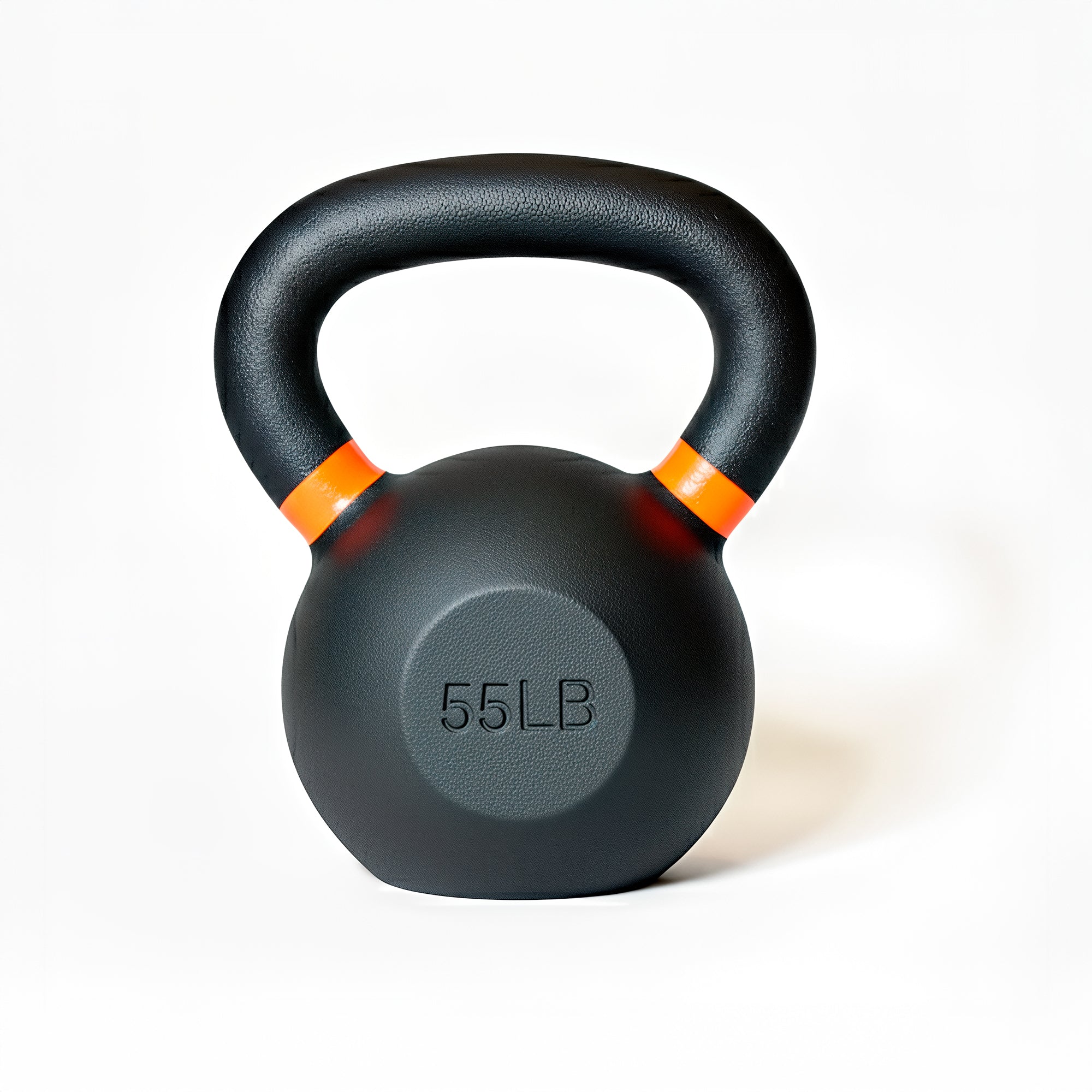 VO3 Fitness 55lb cast iron kettlebell with orange ring – front view.