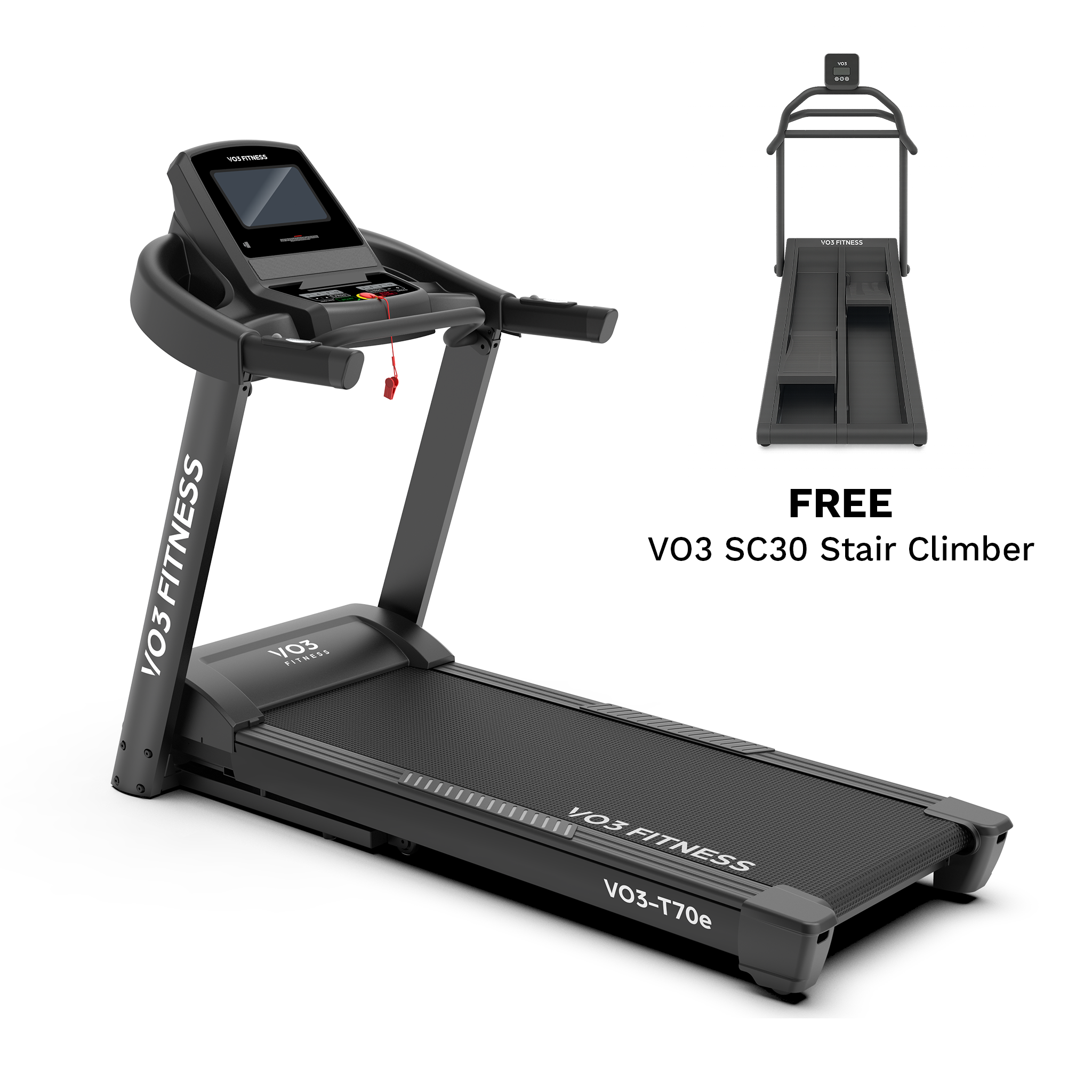 VO3 Fitness T70e Folding Treadmill Free Spin Bike or Stair