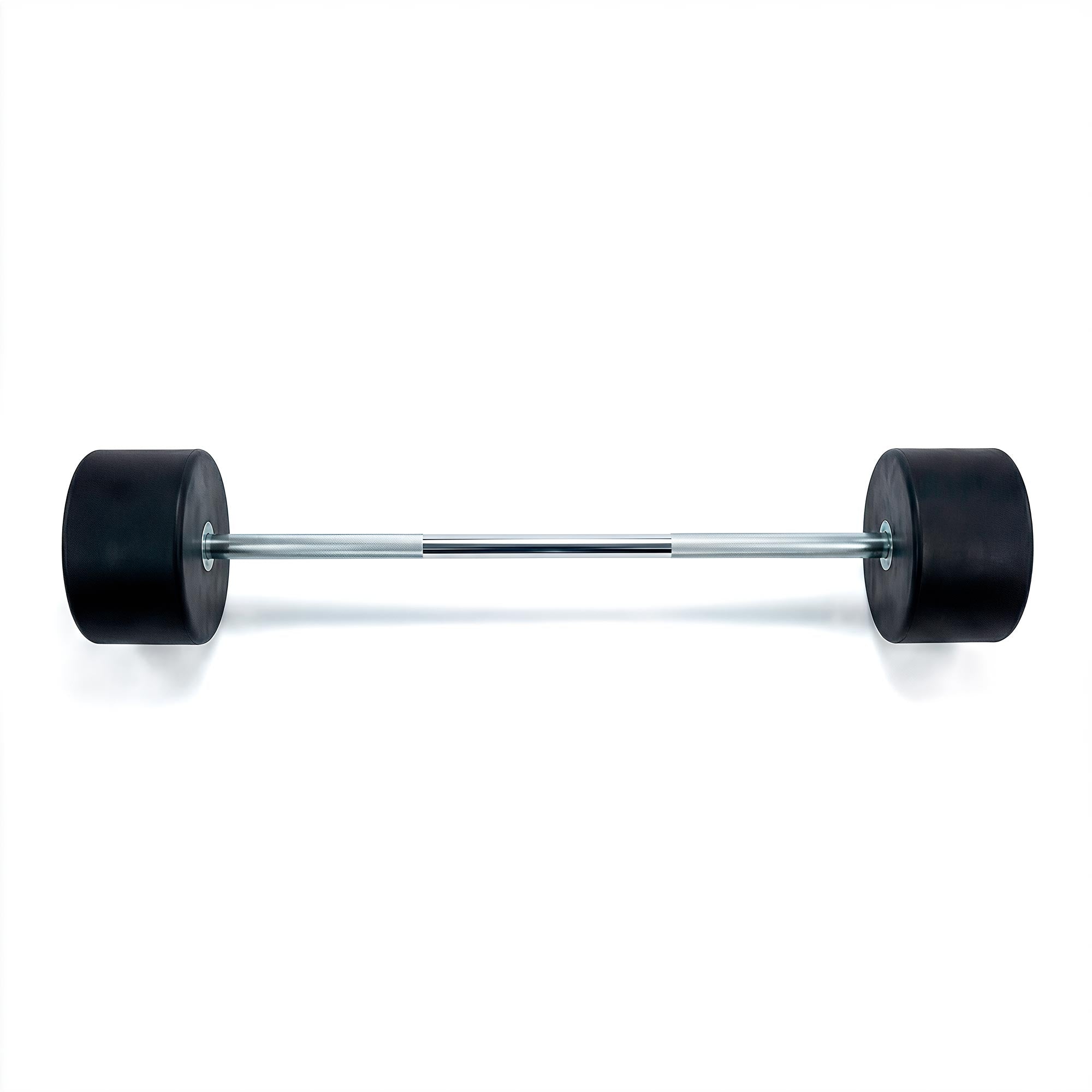 Front view of the VO3 Fitness 110 lb fixed straight barbell on a white background.