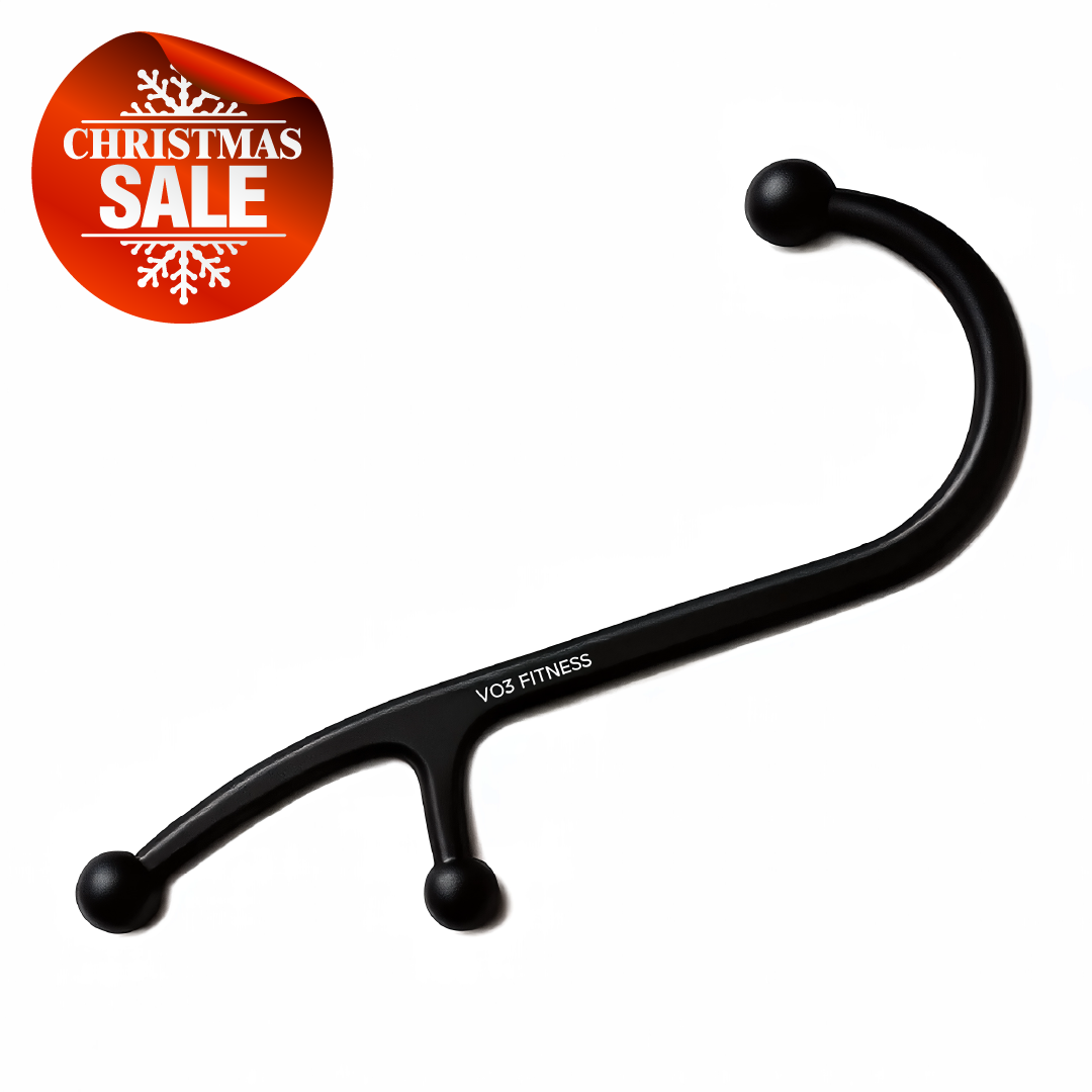 VO3 Fitness Muscle Massage Cane for trigger point relief, shown with Christmas Sale badge.