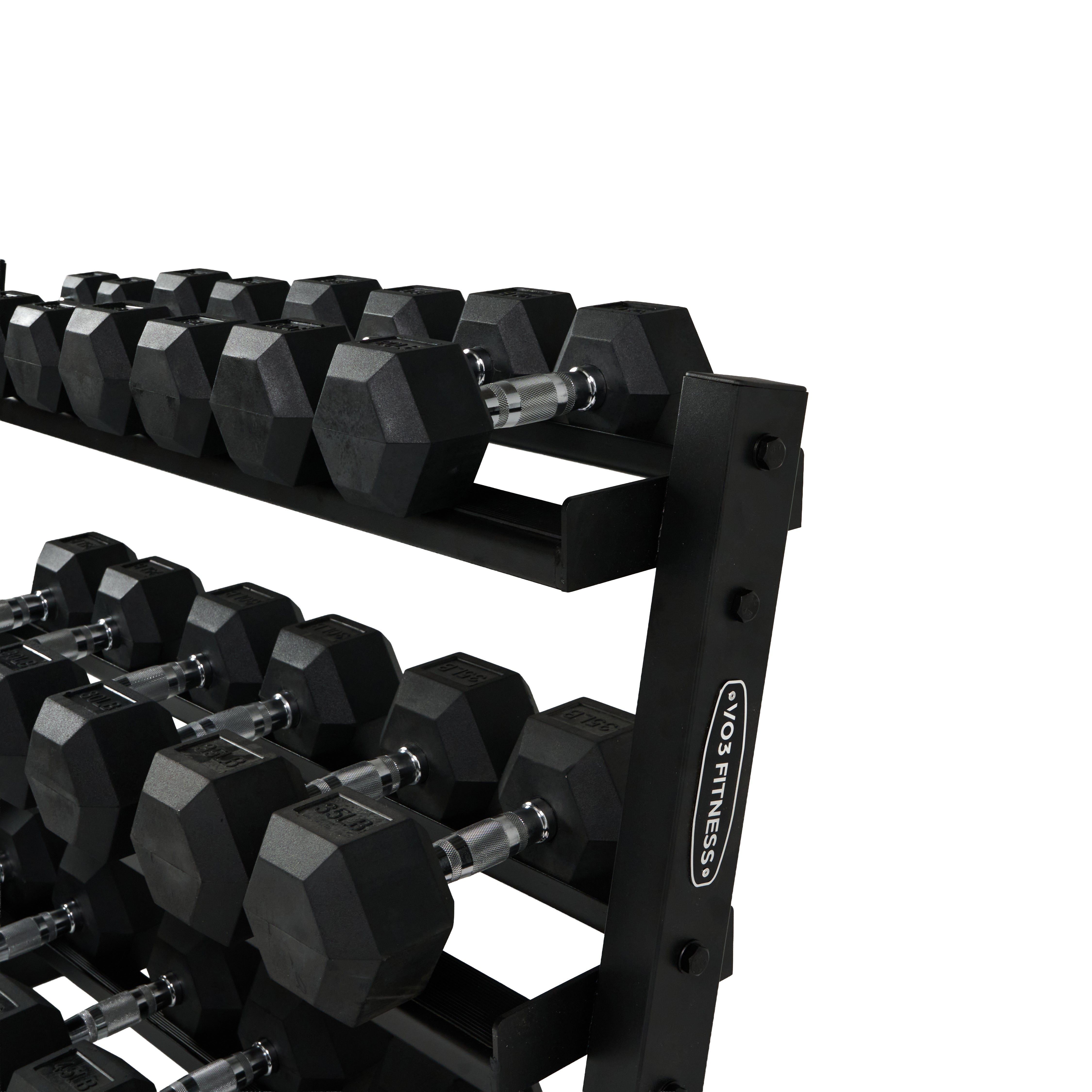 Rubber Hex Dumbbell Set 5–50 lbs With Rack | VO3 Fitness – Spartan